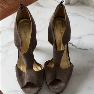 J. Crew Taupe Suede Open-Toe Heels